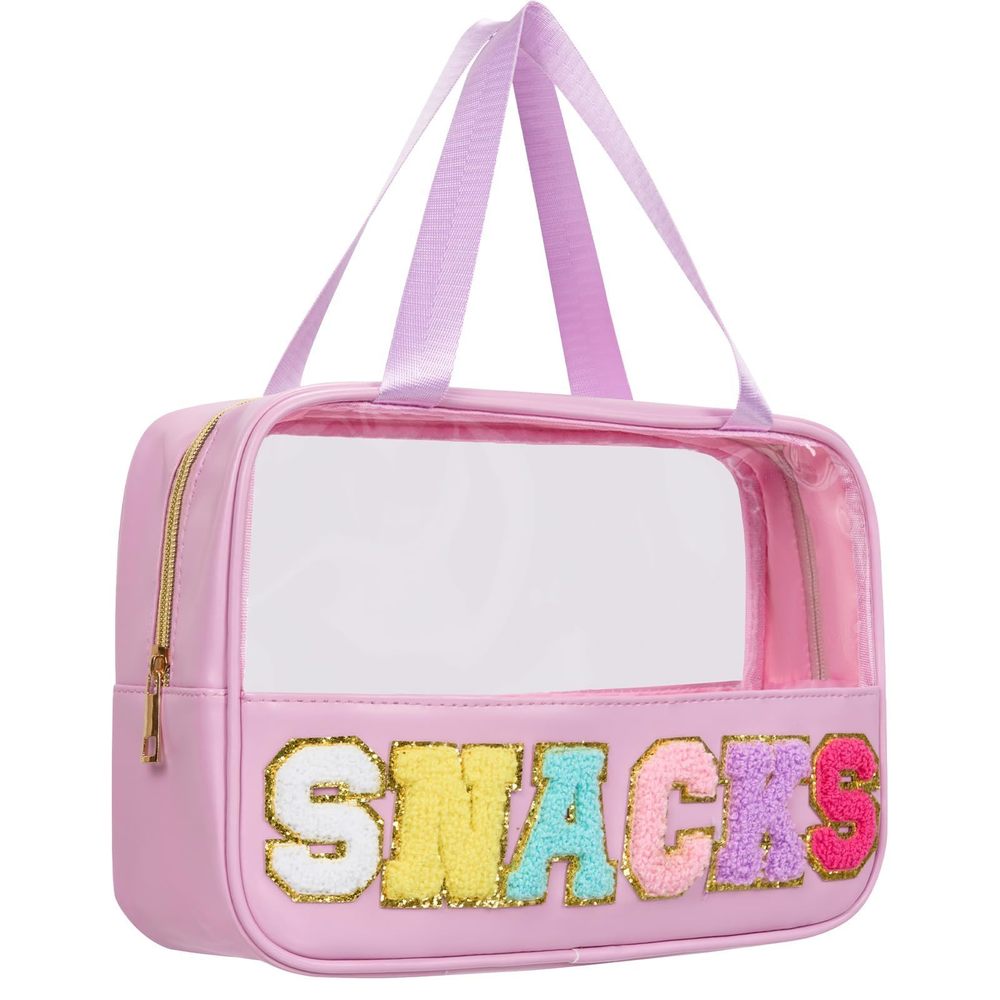 Snack Bags Chenille Letter Clear Makeup Bag Snacks Bags For Travel, Clear😄